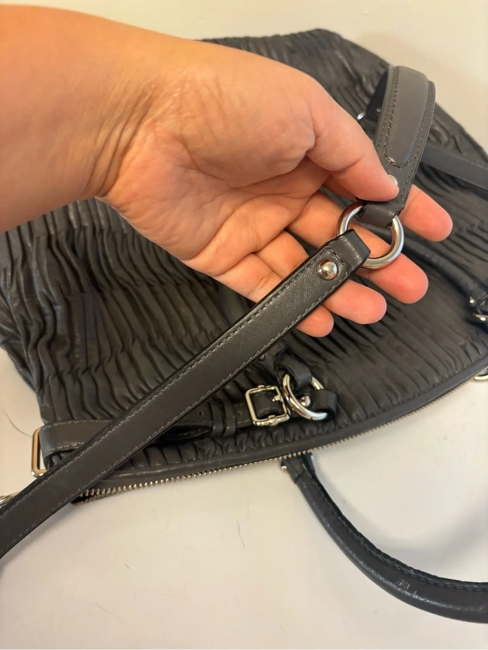 Coach Madison Gathered Leather Satchel Gray Crossbody Bag Purse